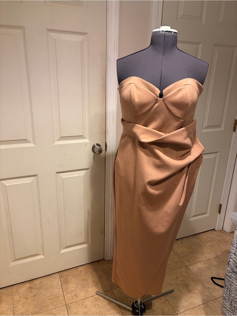 ASOS NWOT Strapless Ruched Midi Dress in Camel 14